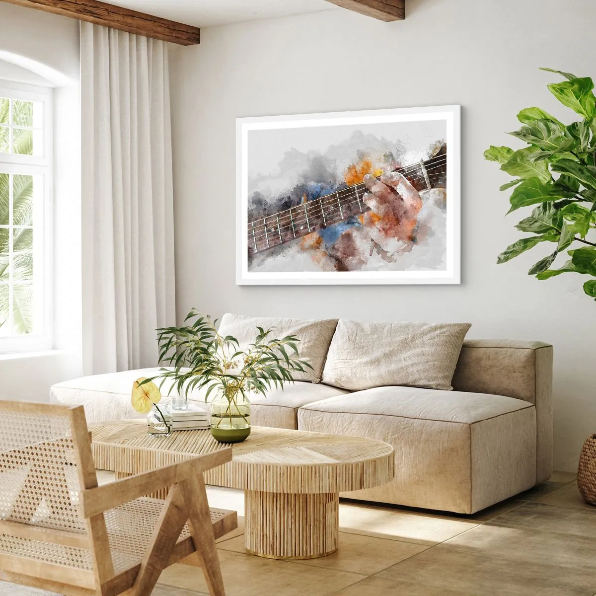 Affiche dans un cadre blanc - Poster - La poésie entre les cordes - 70x50 cm