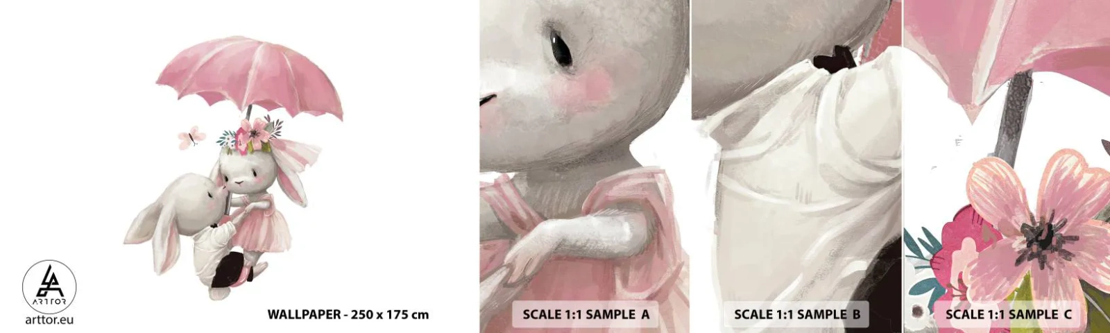 Échantillon de Papier Peint Autocollant Deluxe Sticker - C'est ça l'amour - Pour les enfants, Lapins, Conte de fées - 100x30 cm