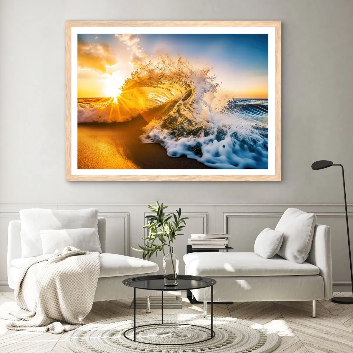 Affiche dans un chêne clair - Poster - S'amuser dans le sable - 40x30 cm