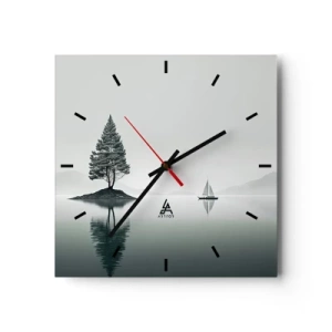 Horloge murale - Pendule murale - Un paysage minimaliste avec un arbre sur une île et un voilier. - 30x30cm - Un rêve somnolent - Décoration murale moderne pour le salon et la chambre ARTTOR
