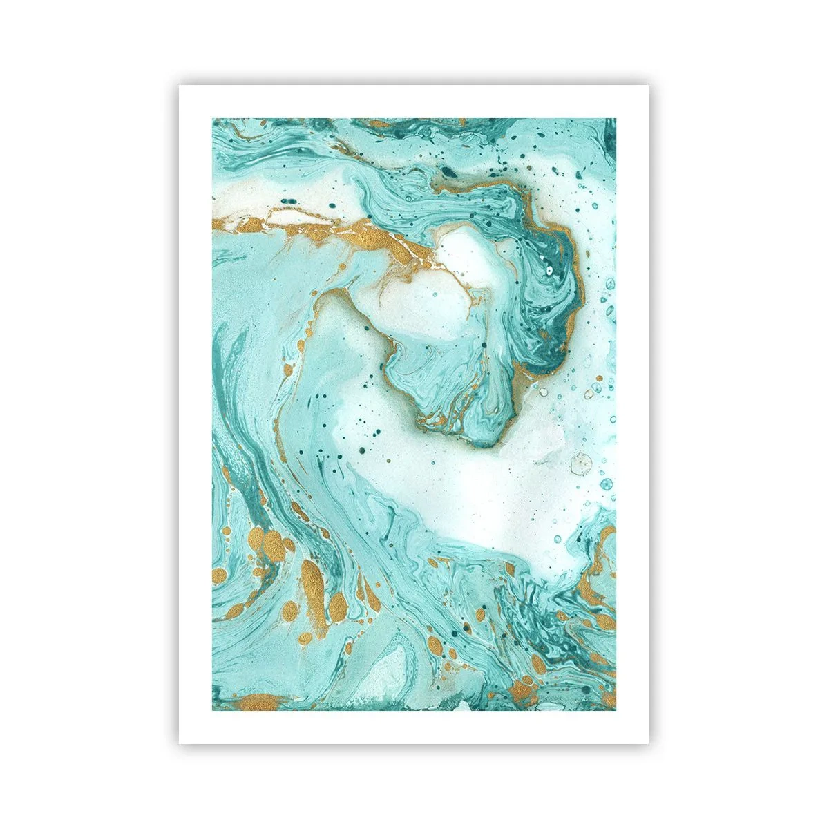 Affiche - Poster - Abstraction turquoise et or dans un style marbré - 50x70cm - Sous la grande vague de l'ère Edo - Décoration murale moderne pour le salon et la chambre ARTTOR