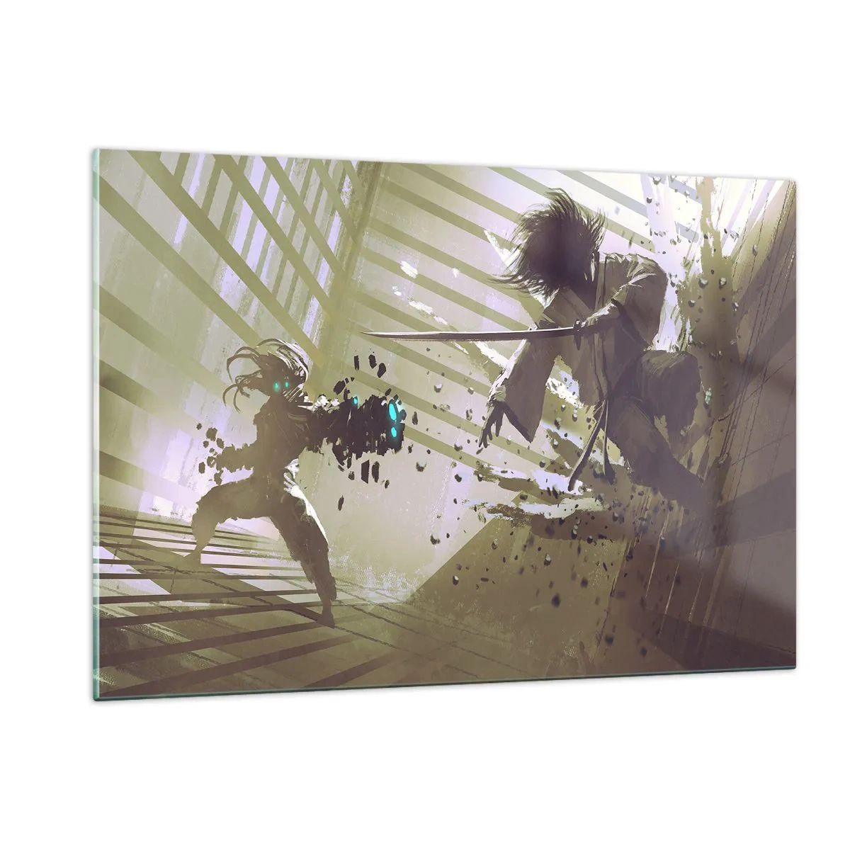 Impression sur verre - Image sur verre - Duel de samouraïs dans une scène dynamique - 120x80cm - Et tu peux être un samouraï - Décoration murale moderne pour le salon et la chambre ARTTOR
