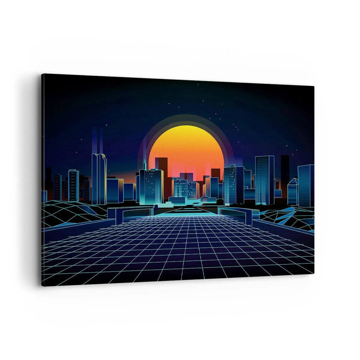 Impression sur toile - Image sur toile - Horizon urbain futuriste de style néon - 100x70cm - Vous voulez toujours passer au réel ? - Décoration murale moderne pour le salon et la chambre ARTTOR
