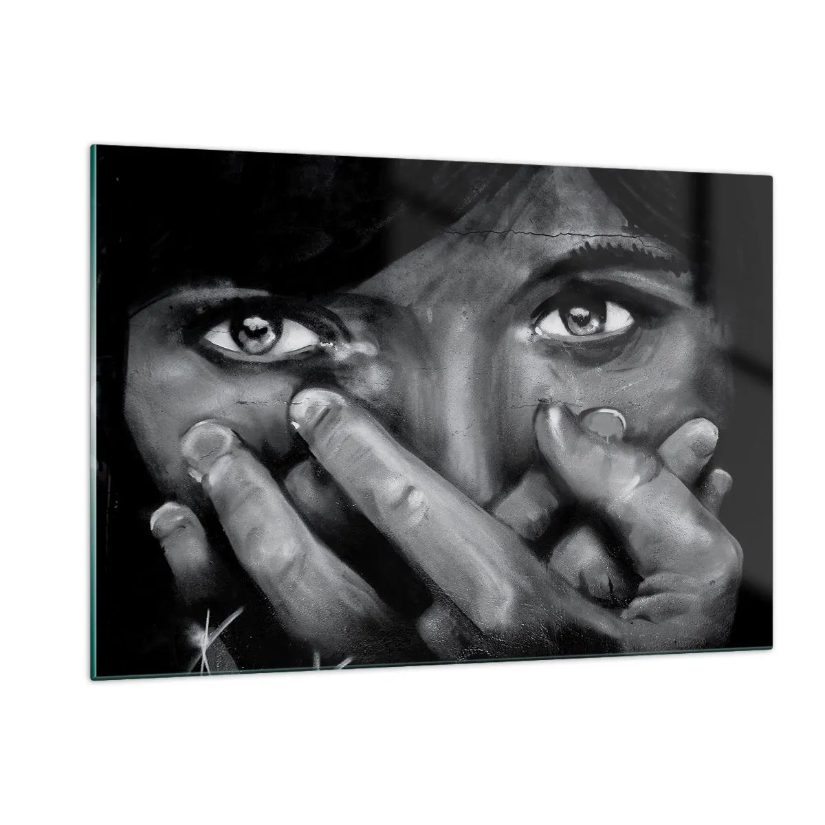 Impression sur verre - Image sur verre - Un portrait en noir et blanc avec un regard émotionnel - 120x80cm - Je ne dirai pas qui a peint - Décoration murale moderne pour le salon et la chambre ARTTOR