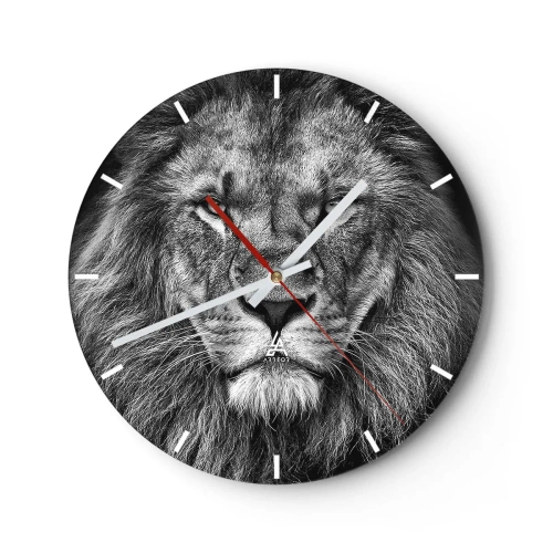 Horloge murale - Pendule murale - Portrait noir et blanc d'un lion majestueux - 30x30cm - En vêtement de sacre - Décoration murale moderne pour le salon, la cuisine et la chambre ARTTOR