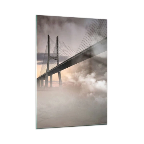 Impression sur verre - Image sur verre - Un pont dans le brouillard avec un ciel dramatique et une perspective en profondeur - 50x70cm - Sur la rivière qui n'existe pas - Décoration murale moderne pour le salon et la chambre ARTTOR