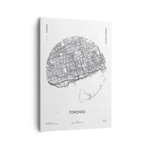 Impression sur toile - Image sur toile - Une carte de Toronto dans un style minimaliste en noir et blanc - 50x70cm - Anatomie de Toronto - Décoration murale moderne pour le salon et la chambre ARTTOR