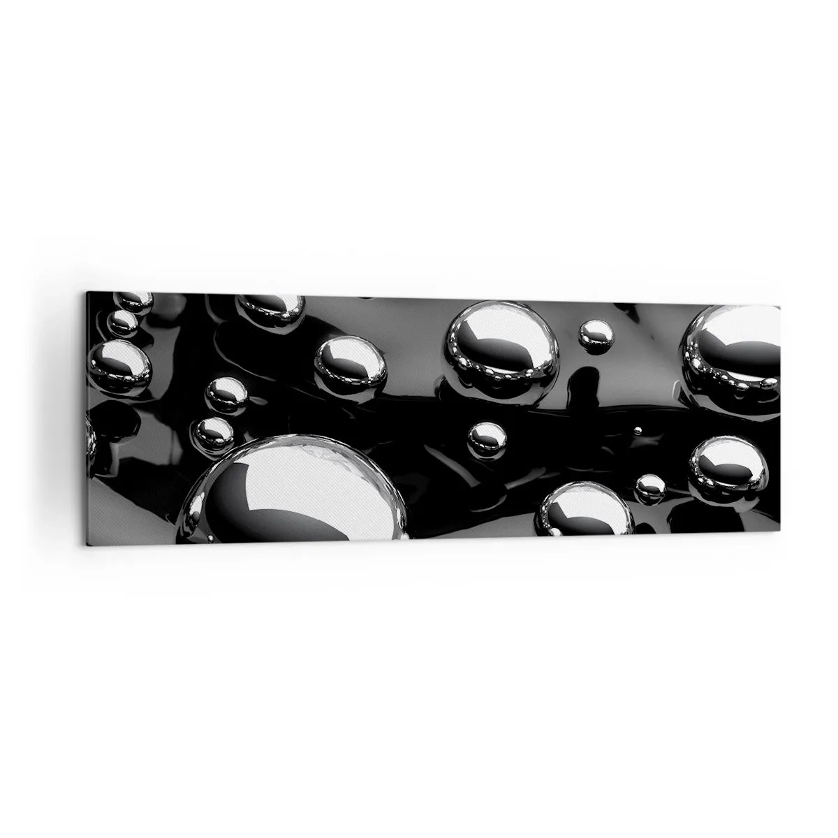 Impression sur toile - Image sur toile - Gouttes abstraites sur une surface noire - 160x50cm - D'un ton noir - Décoration murale moderne pour le salon et la chambre ARTTOR