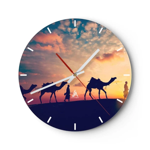 Horloge murale - Pendule murale - Une caravane de chameaux sur fond de soleil couchant dans le désert - 30x30cm - L'esprit mystérieux de l'Orient - Décoration murale moderne pour le salon, la cuisine et la chambre ARTTOR