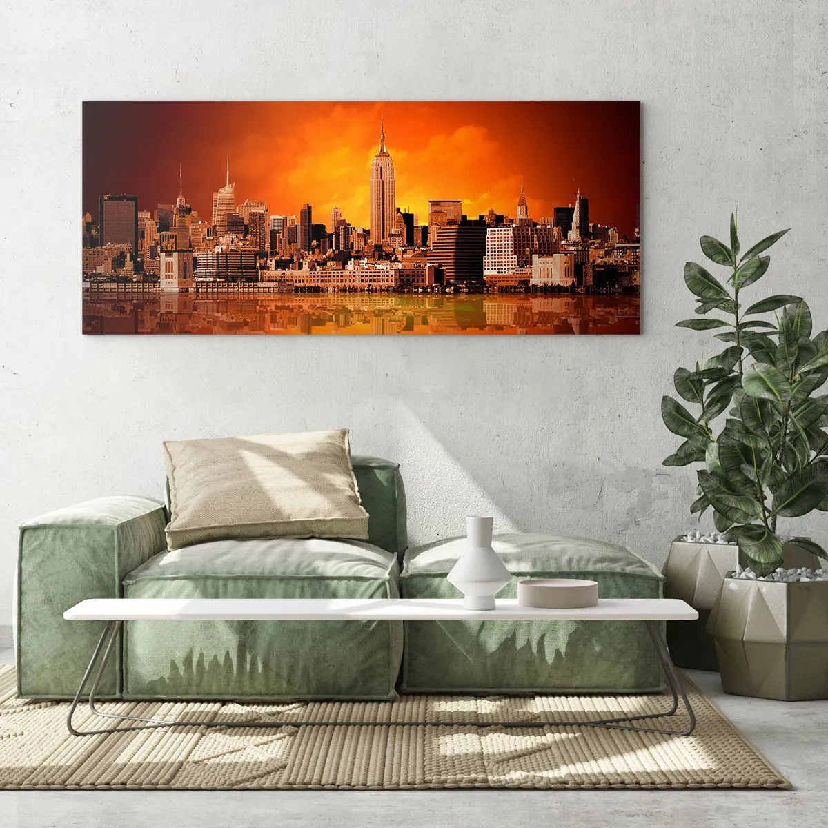 Impression sur verre - Image sur verre - Panorama de grande ville en jaune et bronze - 90x30 cm