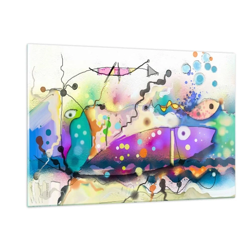 Impression sur verre - Image sur verre - Composition abstraite avec des formes et des lignes colorées - 120x80cm - Sans mots! - Décoration murale moderne pour le salon et la chambre ARTTOR