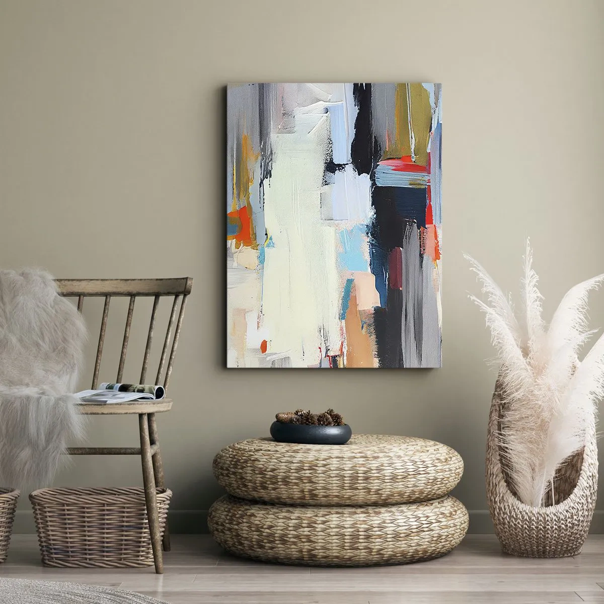 Impression sur toile - Image sur toile - Abstraction colorée avec des coups de pinceau dynamiques - 50x70cm - Y a-t-il une méthode ? - Décoration murale moderne pour le salon et la chambre ARTTOR