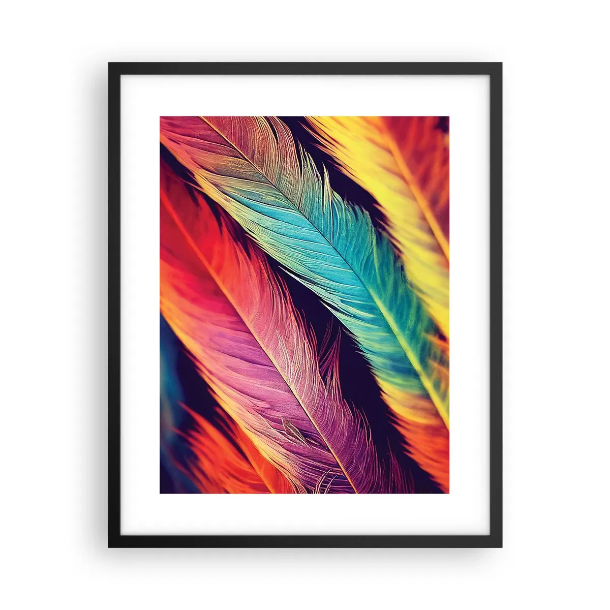 Affiche dans un cadre noir - Poster - Arc-en-ciel de plumes - 40x50 cm