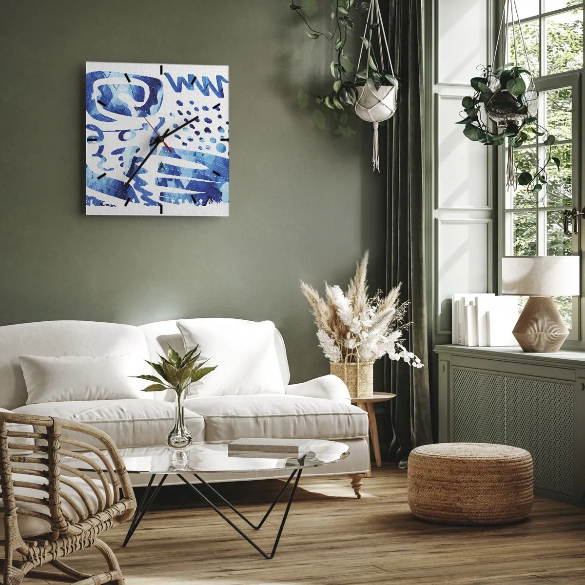 Horloge murale - Pendule murale - Motif abstrait dans les tons de bleu - 30x30cm - Retour aux racines - Décoration murale moderne pour le salon et la chambre ARTTOR