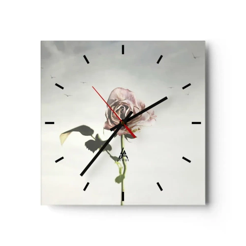 Horloge murale - Pendule murale - Une rose délicate contre un ciel lumineux avec des oiseaux en vol - 30x30cm - Bonjour de printemps - Décoration murale moderne pour le salon et la chambre ARTTOR