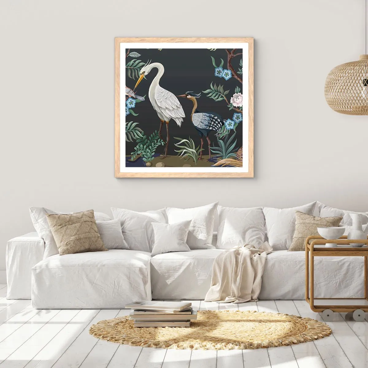 Affiche dans un chêne clair - Poster - Parade d'oiseaux - 60x60 cm