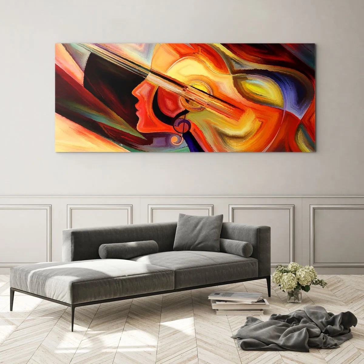 Impression sur verre - Image sur verre - Abstraction colorée inspirée de la musique et de la guitare - 140x50cm - Tout va bien - Décoration murale moderne pour le salon et la chambre ARTTOR