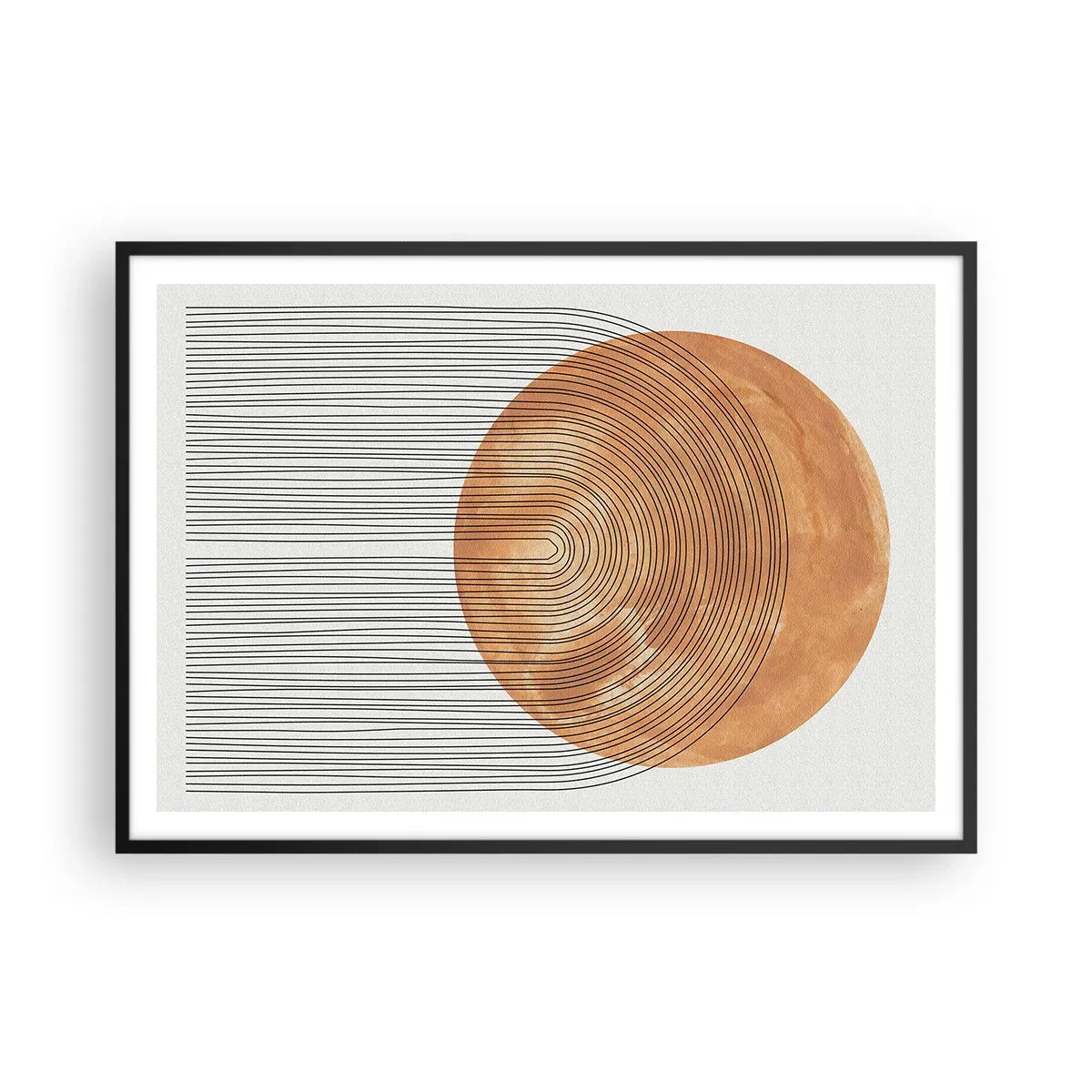 Affiche dans un cadre noir - Poster - Composition géométrique avec des cercles et des lignes aux couleurs chaudes. - 100x70cm - Composition solaire - Décoration murale moderne pour le salon et la chambre ARTTOR