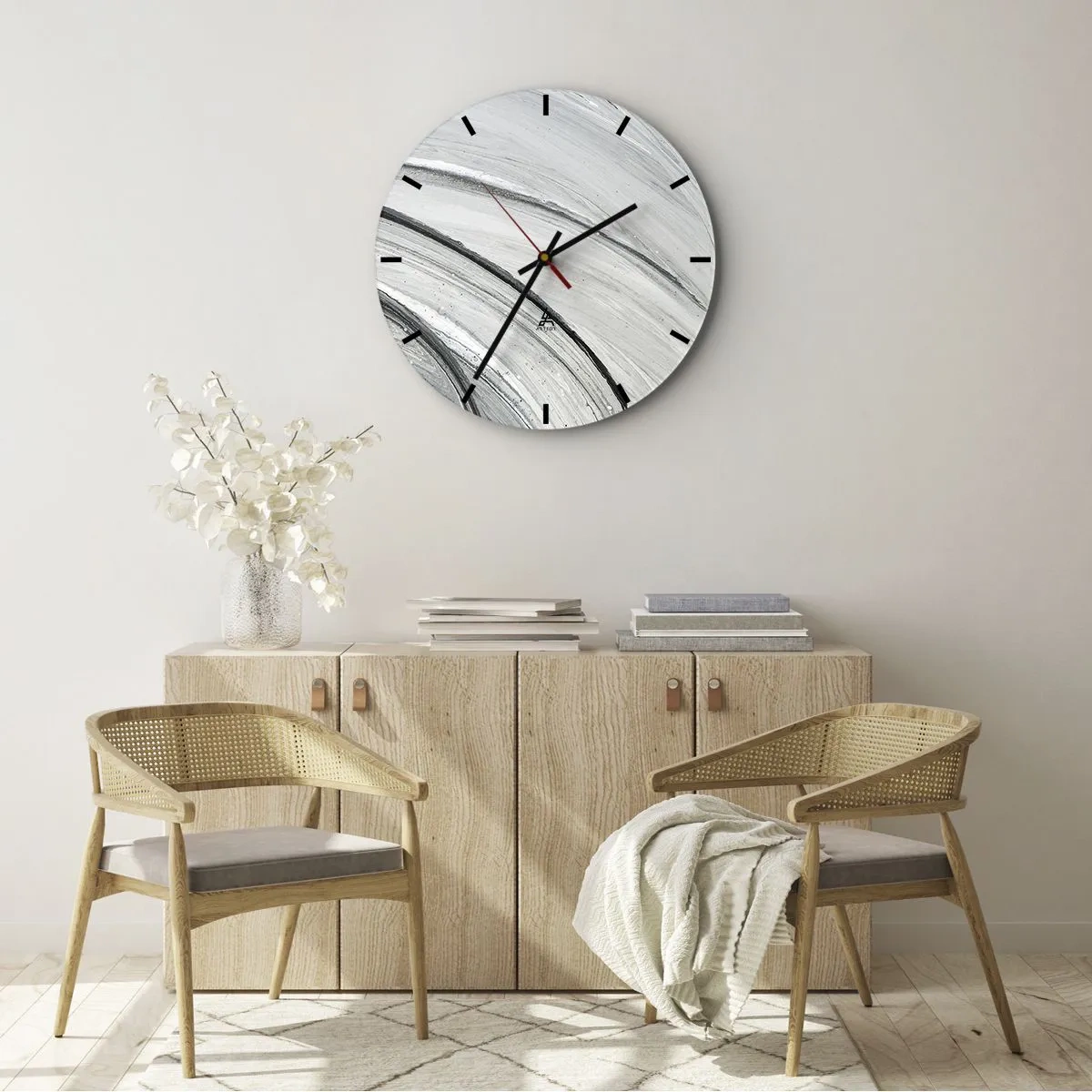 Horloge murale - Pendule murale - Cercles gris ressemblant au mouvement dynamique de l'orbite - 30x30cm - Composition orbitale - Décoration murale moderne pour le salon, la cuisine et la chambre ARTTOR