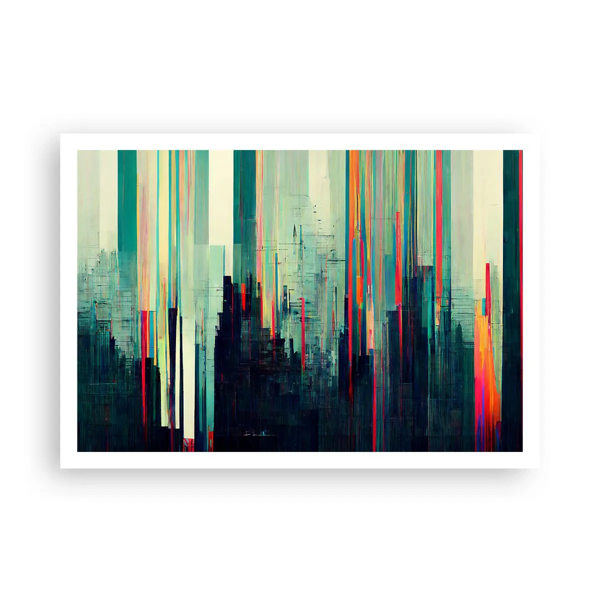 Affiche - Poster - Abstraction avec des lignes verticales et un horizon urbain - 100x70cm - Ville futuriste - Décoration murale moderne pour le salon et la chambre ARTTOR