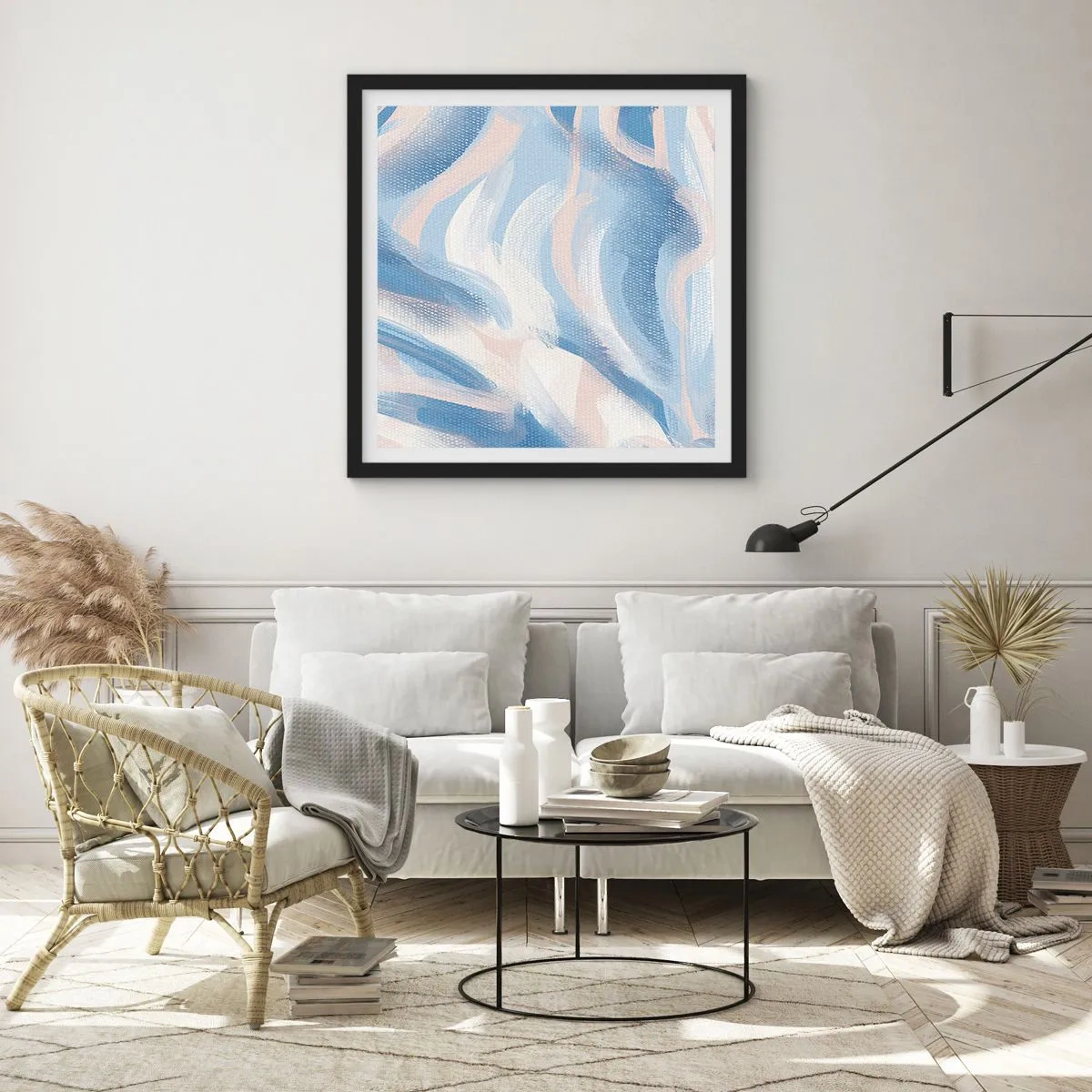 Affiche dans un cadre noir - Poster - Vagues bleues - 40x40 cm