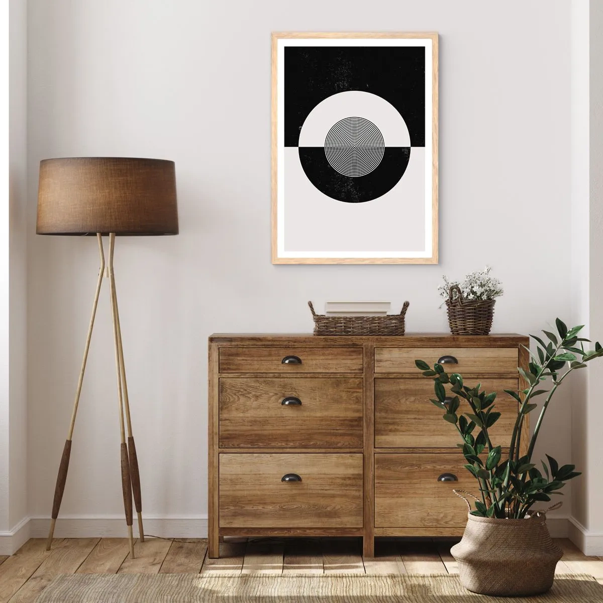 Affiche dans un chêne clair - Poster - Harmonie de noir et blanc - 30x40 cm