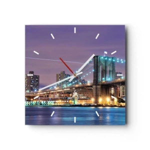 Horloge murale - Pendule murale - Le pont de Brooklyn la nuit avec la ville illuminée en arrière-plan - 30x30cm - Depuis de nombreuses années le pont de Brooklyn - Décoration murale moderne pour le salon et la chambre ARTTOR