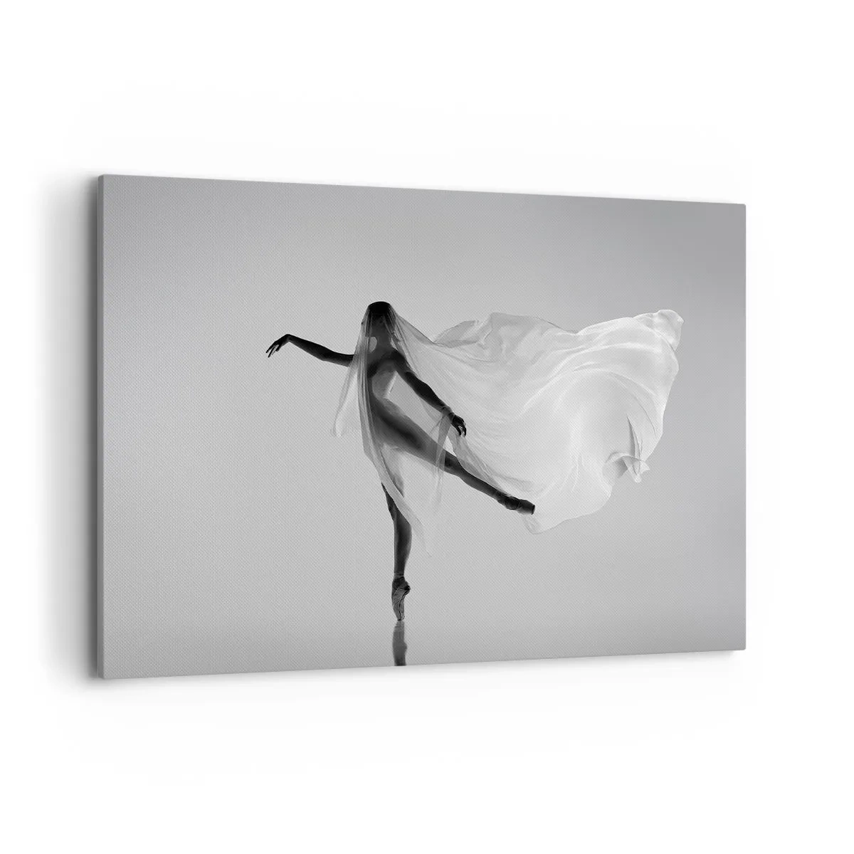 Impression sur toile - Image sur toile - Une danseuse dans une pose éthérée avec un tissu fluide - 120x80cm - Légèreté et grâce - Décoration murale moderne pour le salon et la chambre ARTTOR