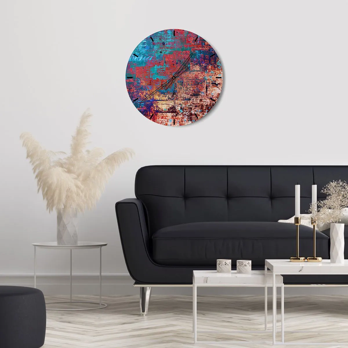 Horloge murale - Pendule murale - Une composition abstraite dans des tons intenses de rouge et de bleu. - 30x30cm - Mémoire et oubli - Décoration murale moderne pour le salon, la cuisine et la chambre ARTTOR