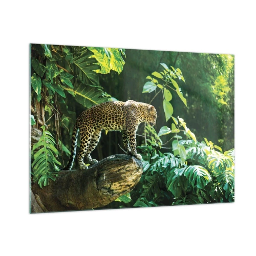Impression sur verre - Image sur verre - Léopard sur un rocher dans la jungle tropicale - 100x70cm - À la chasse? - Décoration murale moderne pour le salon et la chambre ARTTOR