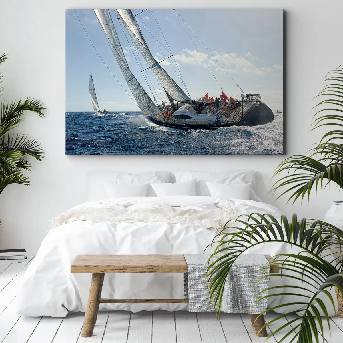 Impression sur toile - Image sur toile - Course de yachts en haute mer sous un ciel bleu - 70x50cm - Que le meilleur l'emporte - Décoration murale moderne pour le salon et la chambre ARTTOR