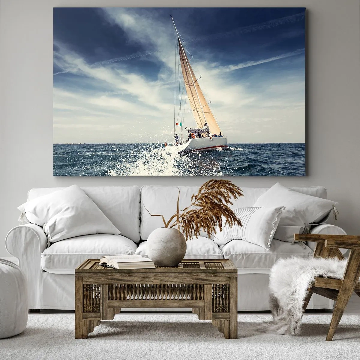 Impression sur toile - Image sur toile - Un voilier sur une mer agitée sous un ciel bleu - 100x70cm - Ils ne nous rattraperont pas ! - Décoration murale moderne pour le salon et la chambre ARTTOR