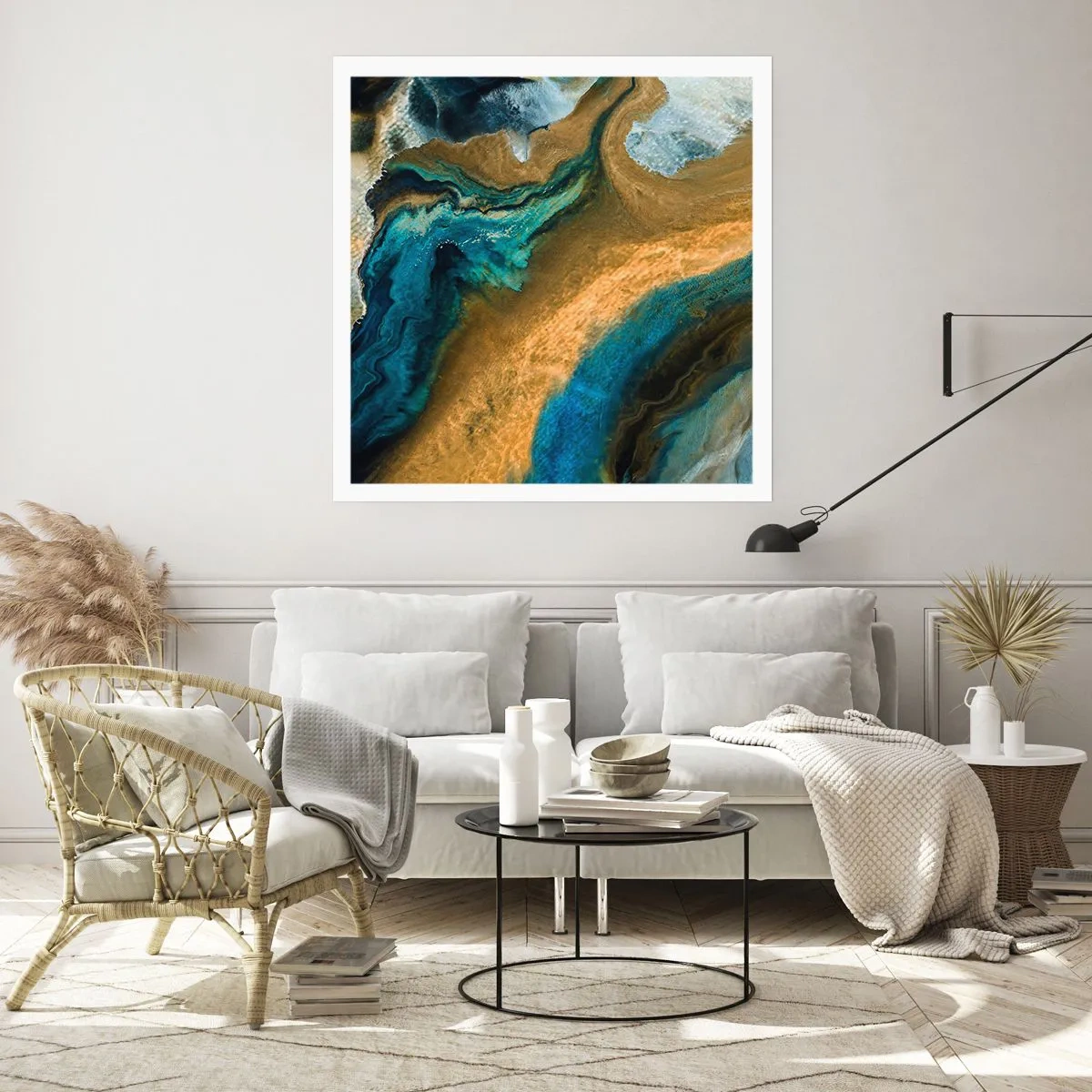 Affiche - Poster - Bleu - jaune - influences mutuelles - 30x30 cm