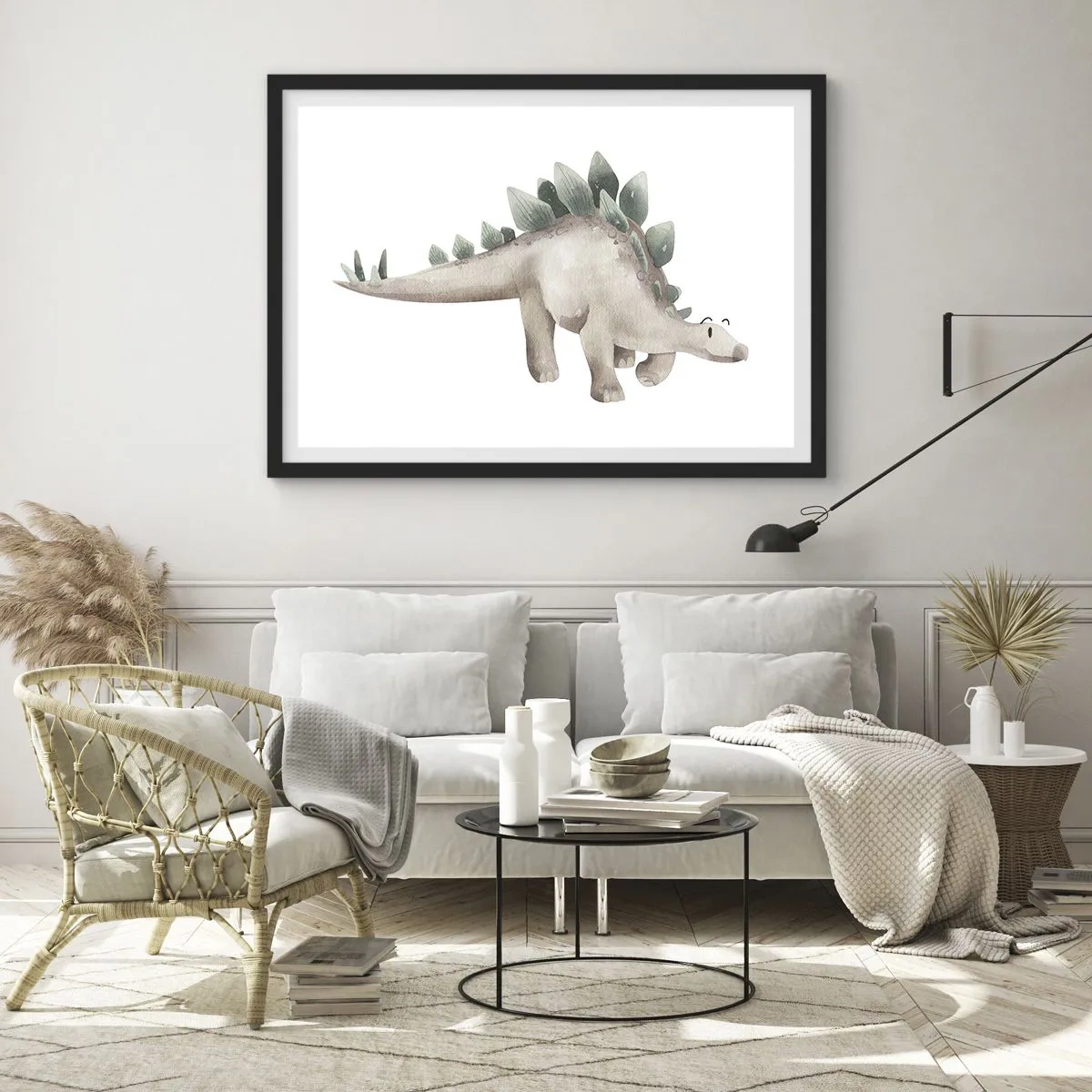 Affiche dans un cadre noir - Poster - Un dinosaure mignon aux couleurs pastel - 100x70cm - Votre ami - Décoration murale moderne pour le salon et la chambre ARTTOR