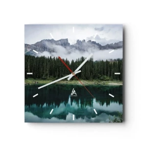 Horloge murale - Pendule murale - Un paysage de montagne avec une forêt et un lac reflétant le ciel - 30x30cm - Chut, chut, ne réveillons pas l'eau qui dort - Décoration murale moderne pour le salon et la chambre ARTTOR