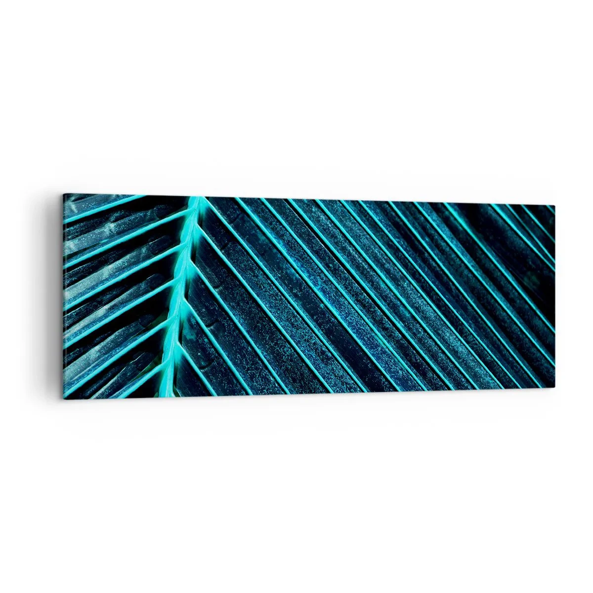 Impression sur toile - Image sur toile - Macrophotographie d'une feuille dans les tons turquoise et bleu marine - 140x50cm - Texture verte - Décoration murale moderne pour le salon et la chambre ARTTOR