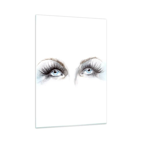Impression sur verre - Image sur verre - Le regard subtil des yeux bleus dans une composition artistique - 50x70cm - Yeux d'ange? - Décoration murale moderne pour le salon et la chambre ARTTOR