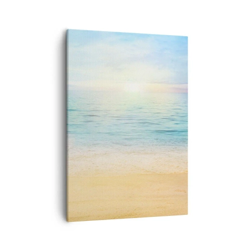 Impression sur toile - Image sur toile - Une plage avec une mer turquoise et un ciel clair - 50x70cm - Le grand bleu - Décoration murale moderne pour le salon et la chambre ARTTOR