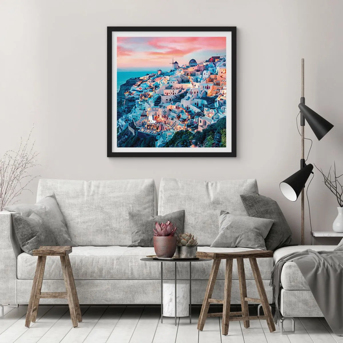 Affiche dans un cadre noir - Poster - Vos grandes vacances en Grèce - 50x50 cm