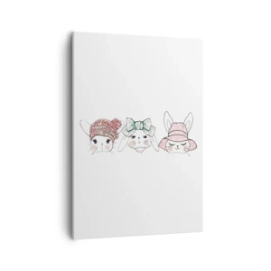 Impression sur toile - Image sur toile - Adorables lapins portant des coiffes pastel - 50x70cm - Pensif, triste, satisfait - Décoration murale moderne pour le salon et la chambre ARTTOR