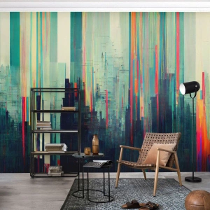 Papier Peint Photo Premium Sand - Une vision colorée de la ville sous une forme abstraite - 100x70cm - Ville futuriste - Décoration murale moderne pour le salon et la chambre ARTTOR