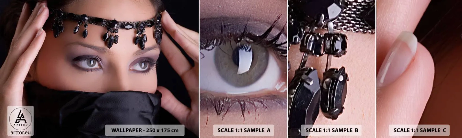 Échantillon De Papier Peint Standard Eco - Tentation de mystère oriental - Femme, Yeux, Culture - 100x30 cm