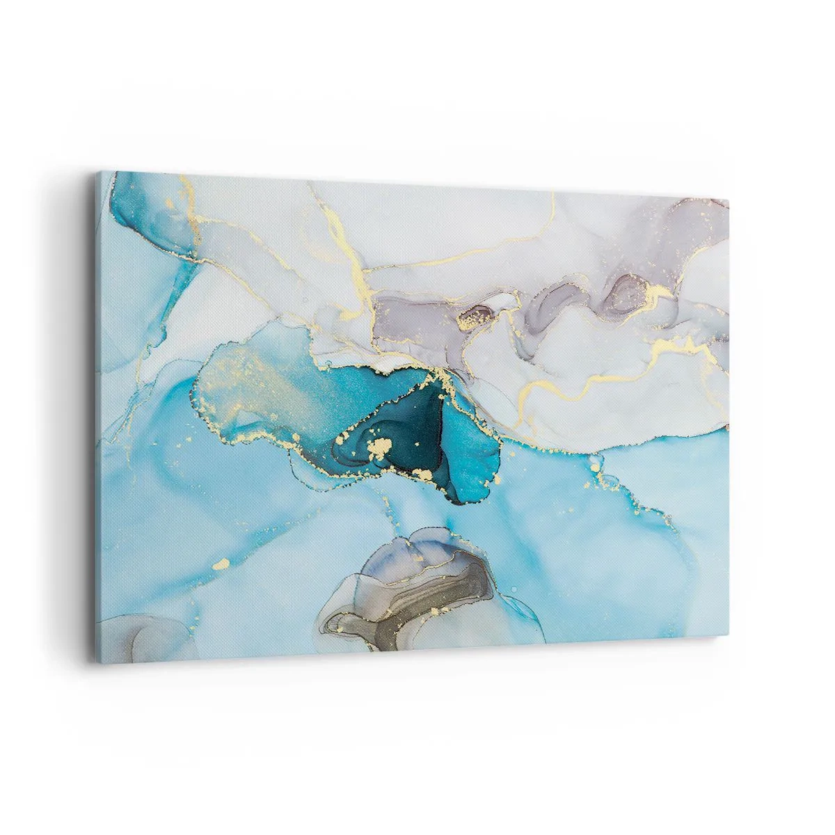 Impression sur toile - Image sur toile - Abstraction dans les tons de bleu et d'or avec des lignes subtiles - 100x70cm - Etude de la rencontre gris et turquoise - Décoration murale moderne pour le salon et la chambre ARTTOR