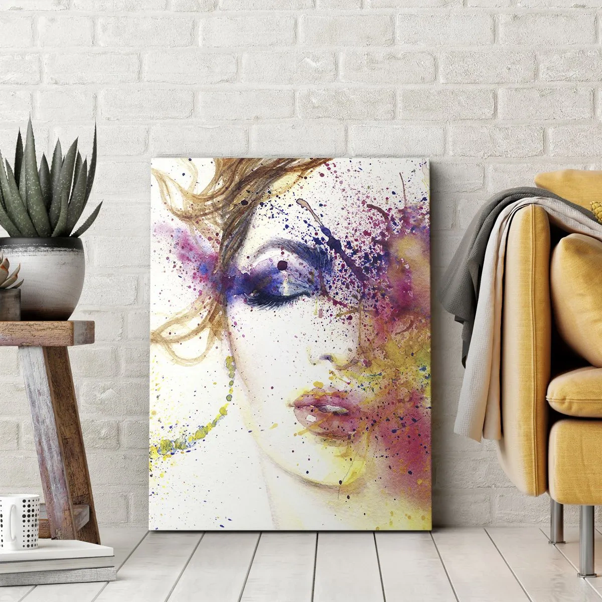 Impression sur toile - Image sur toile - Un portrait artistique d'une femme aux couleurs aquarelles expressives. - 80x120cm - Vertiges arc-en-ciel - Décoration murale moderne pour le salon et la chambre ARTTOR