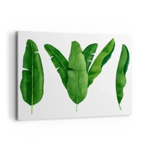 Impression sur toile - Image sur toile - Trois feuilles de bananier dans une approche artistique - 100x70cm - Symétrie verte - Décoration murale moderne pour le salon et la chambre ARTTOR