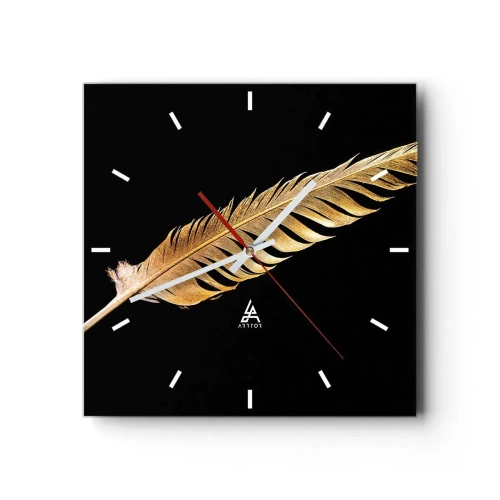 Horloge murale - Pendule murale - Plume dorée sur fond noir - 30x30cm - Sans porte-plume - Décoration murale moderne pour le salon et la chambre ARTTOR