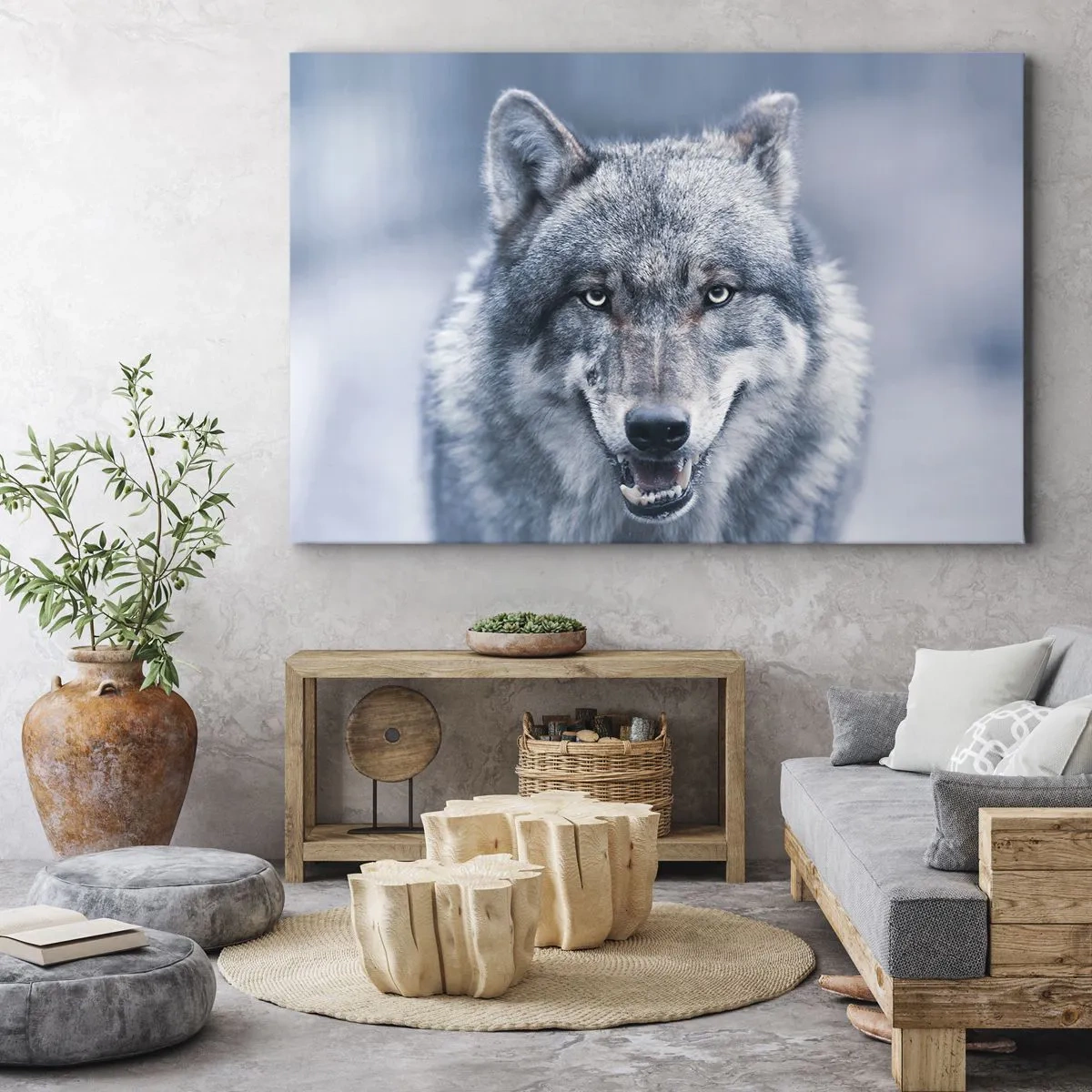 Impression sur toile - Image sur toile - Un loup au regard intense dans un paysage hivernal - 70x50cm - Relèverez-vous le défi ? - Décoration murale moderne pour le salon et la chambre ARTTOR