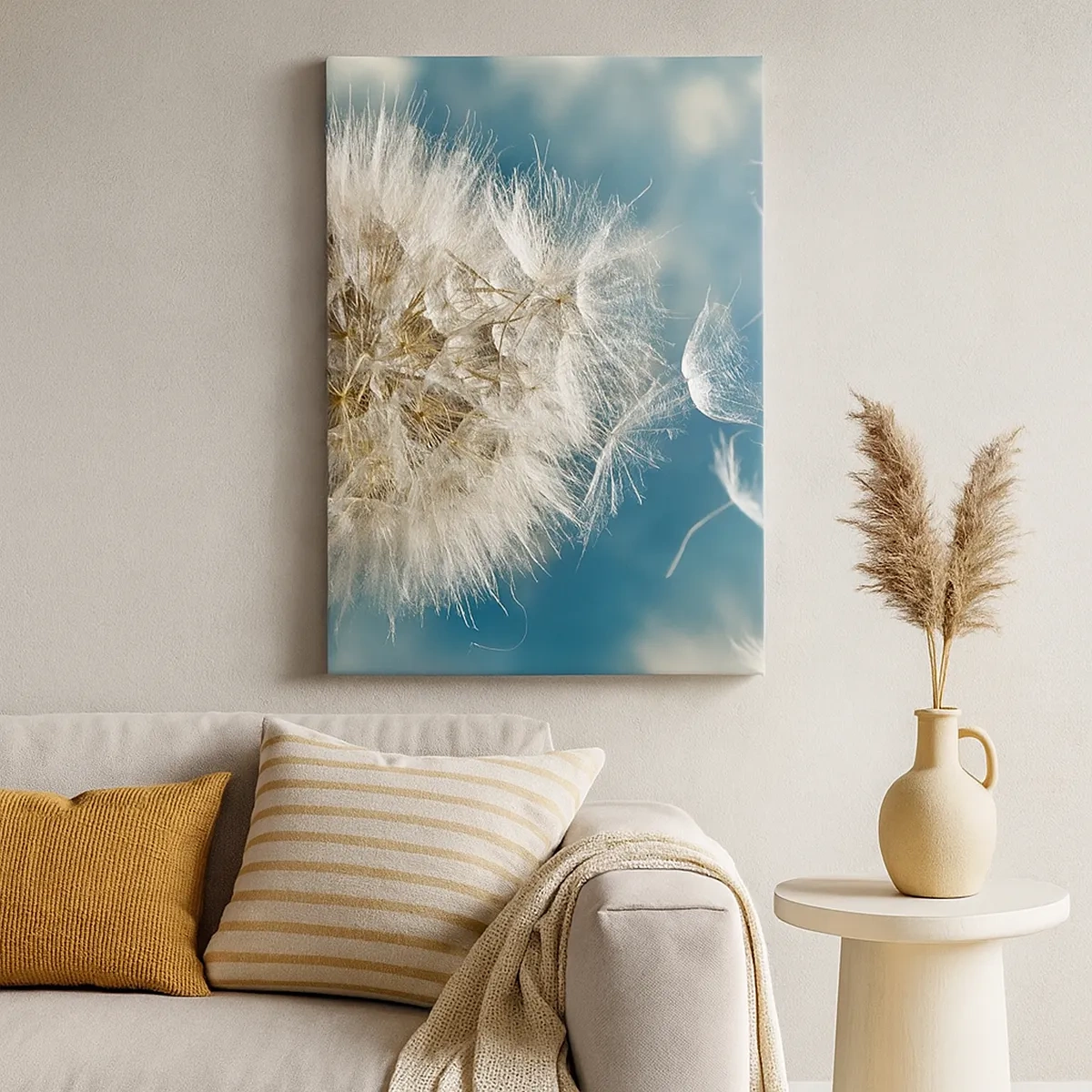 Impression sur toile - Image sur toile - Un pissenlit soufflé contre un ciel bleu - 50x70cm - souffle d'ange - Décoration murale moderne pour le salon et la chambre ARTTOR
