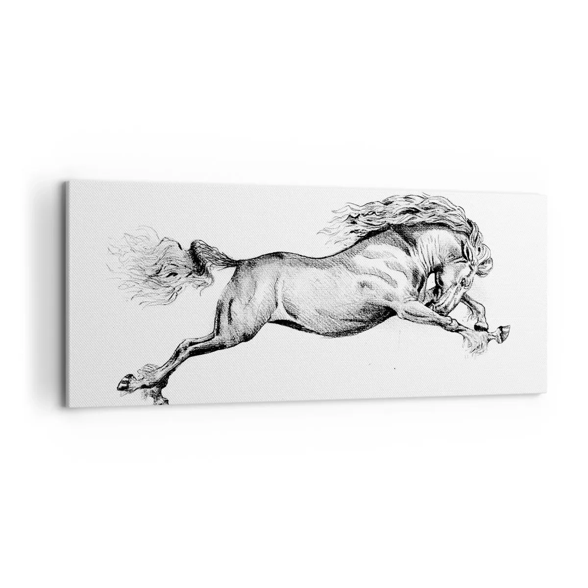 Impression sur toile - Image sur toile - Croquis d'un cheval au galop dynamique sur fond blanc - 120x50cm - Immortalisé au galop - Décoration murale moderne pour le salon et la chambre ARTTOR