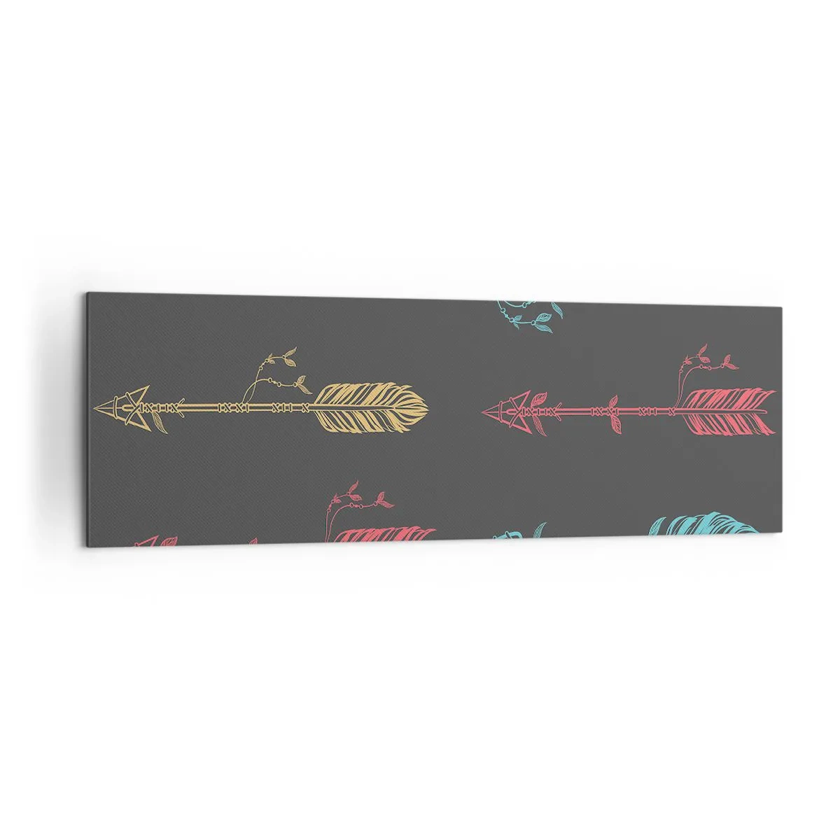 Impression sur toile - Image sur toile - Motif de flèche stylisée aux couleurs pastel sur fond sombre - 160x50cm - Dans l'ordonnance - Décoration murale moderne pour le salon et la chambre ARTTOR